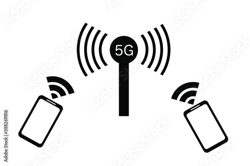 5G通信　スマートフォン　シルエット