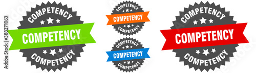 competency sign. round ribbon label set. Seal