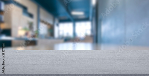 Empty stone table with blurred soft light loft factory business background. product display template. Mock up template for display. Business presentation.