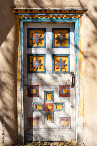 Historic adobe building with door