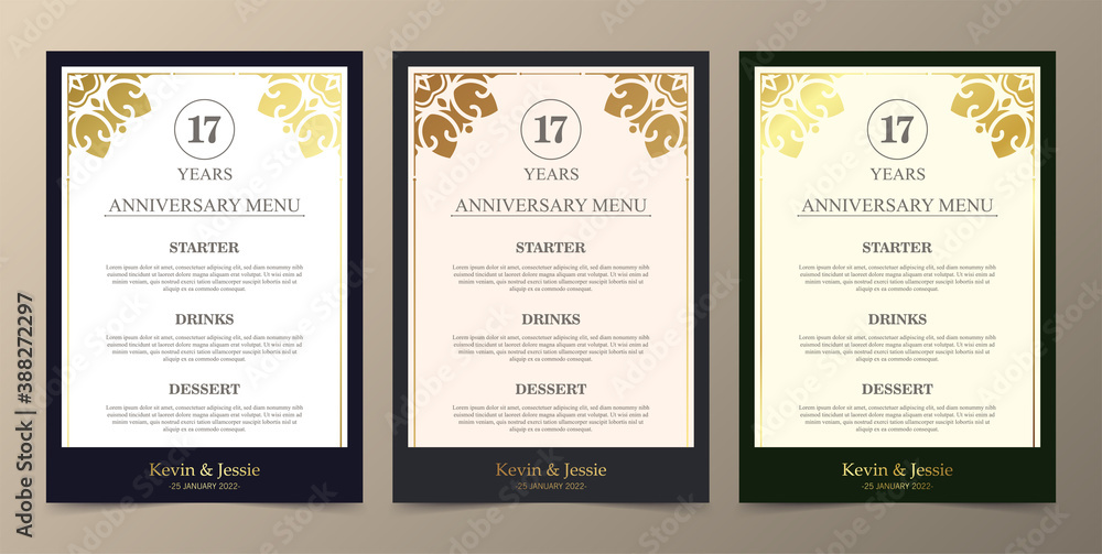 17th anniversary menu design template