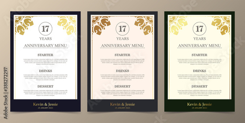 17th anniversary menu design template