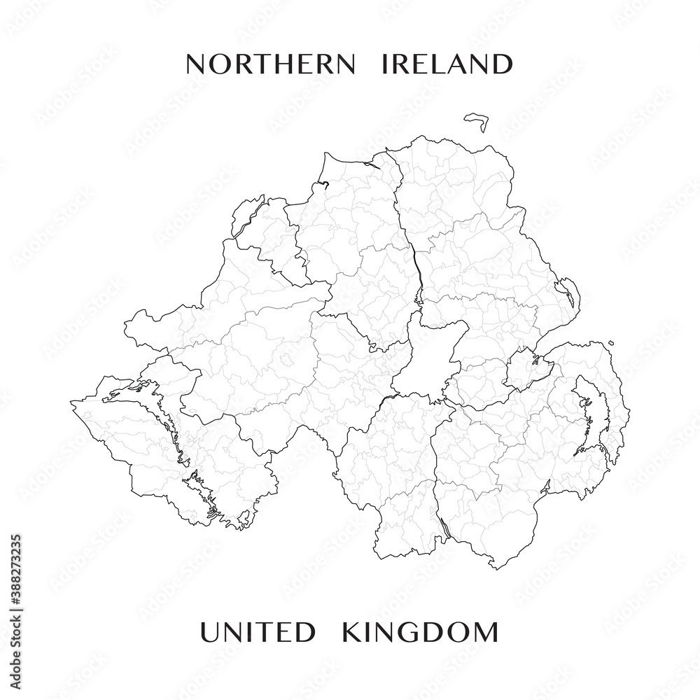 Administrative Map of Northern Ireland, United Kingdom. Detailed map