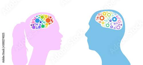 Male and Female Brain Logic Silhouette Mental Wellness and equality Concept