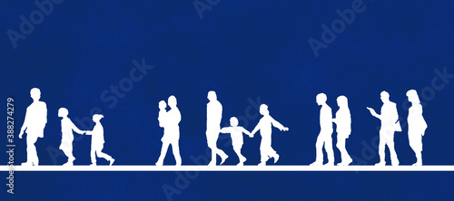 歩く家族やカップルのシルエットのクリスマス用デザインパーツ
