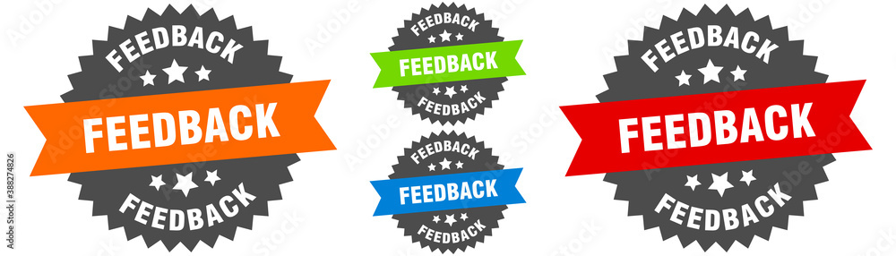 feedback sign. round ribbon label set. Seal feedback sign. round ribbon label set. Seal