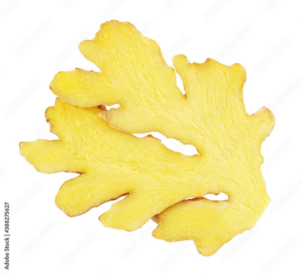 Fototapeta premium Half of ginger root isolated on white background. Top view 