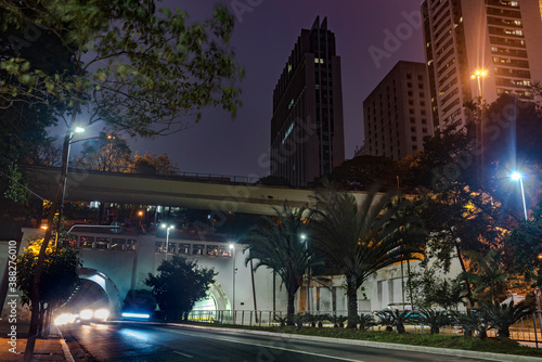 Sao Paolo  Brazil  at night. A view of the nove de julho tunnel