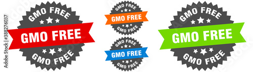 gmo free sign. round ribbon label set. Seal