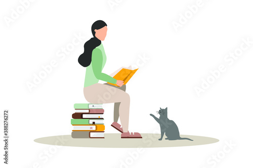 people reading or students studying and preparing for examination. Book lovers, readers, modern literature fans isolated on white background. Flat cartoon vector illustration.