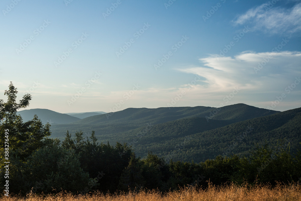 View of the mountain range in the Polish mountains during the daytime.