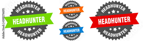 headhunter sign. round ribbon label set. Seal