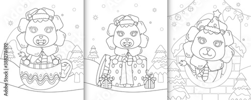 coloring book with cute lion christmas characters
