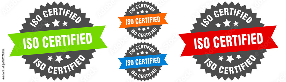 iso certified sign. round ribbon label set. Seal iso certified sign. round ribbon label set. Seal