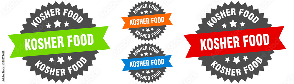 Obraz premium kosher food sign. round ribbon label set. Seal