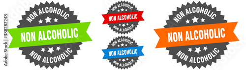 non alcoholic sign. round ribbon label set. Seal