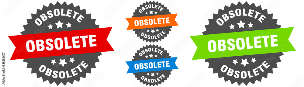 obsolete sign. round ribbon label set. Seal obsolete sign. round ribbon label set. Seal