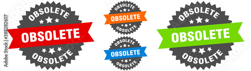 obsolete sign. round ribbon label set. Seal