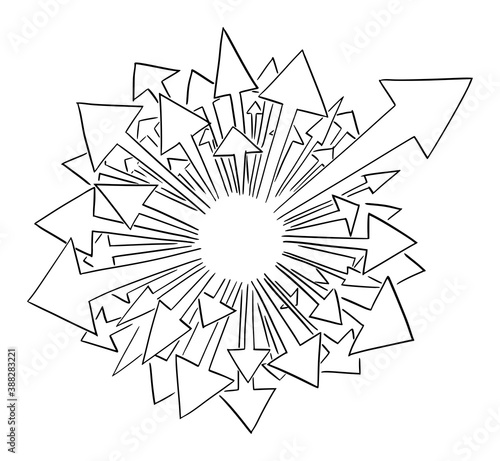 Vector illustration of many arrows coming out from empty space in center.Add your text or icon.