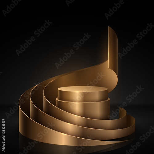 Gold podium with spiral decor elements