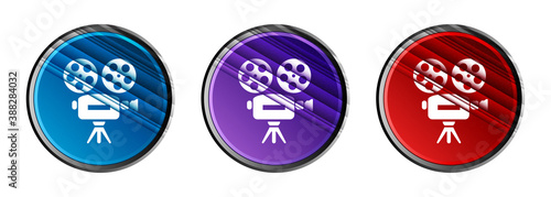 Video camera icon natural sky light round button set stripes line illustration