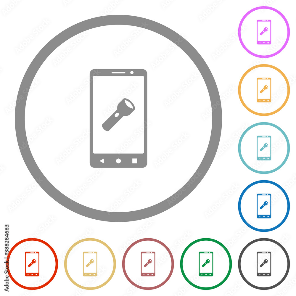 Mobile flashlight flat icons with outlines Mobile flashlight flat icons with outlines