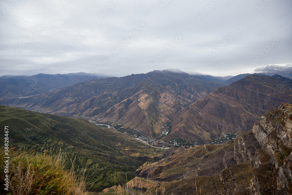 Naklejka premium Beautiful mountain landscapes, Dagestan, Russia. Mountains at sunrise, panorama
