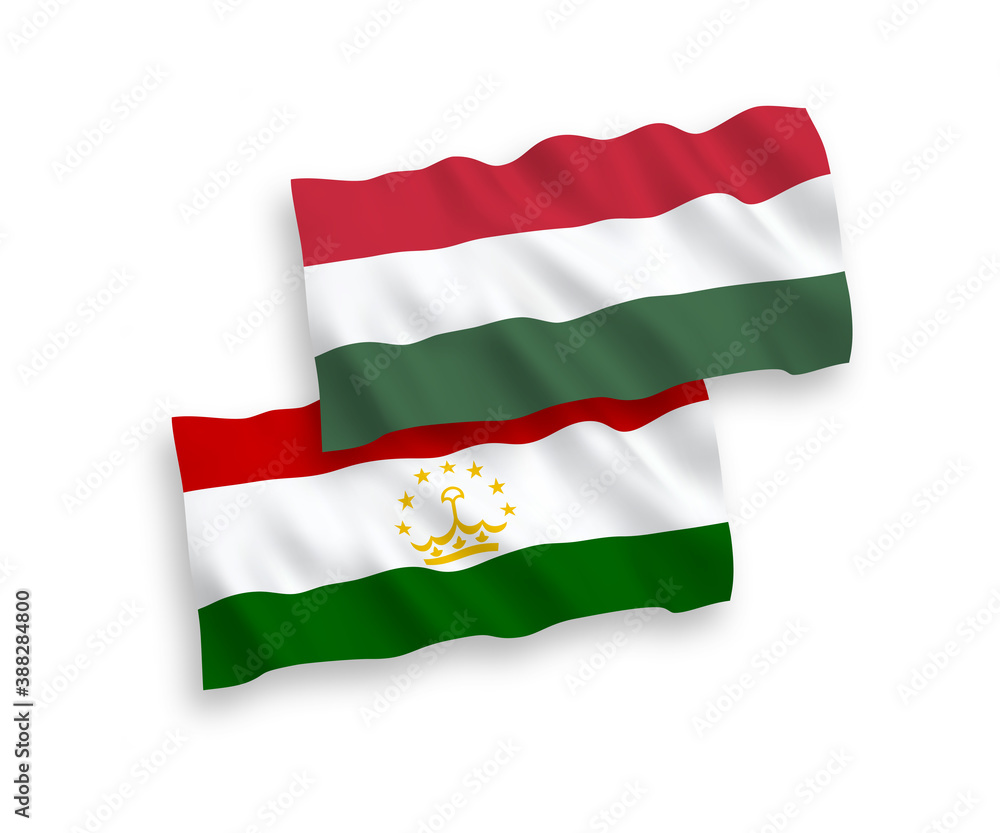 Flags of Tajikistan and Hungary on a white background