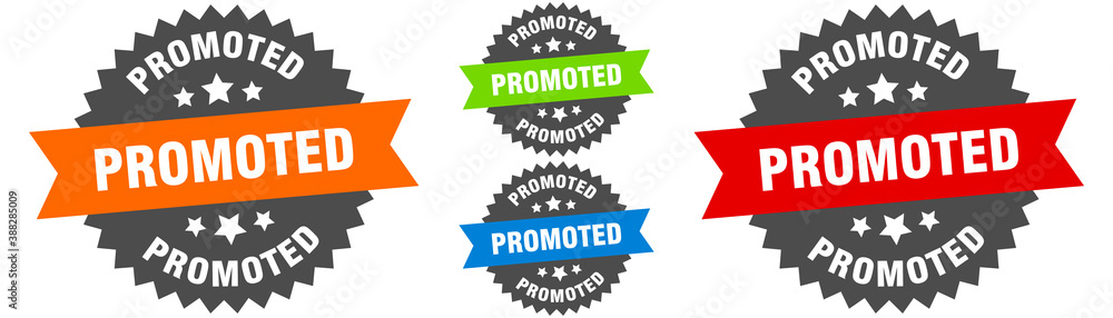 promoted sign. round ribbon label set. Seal