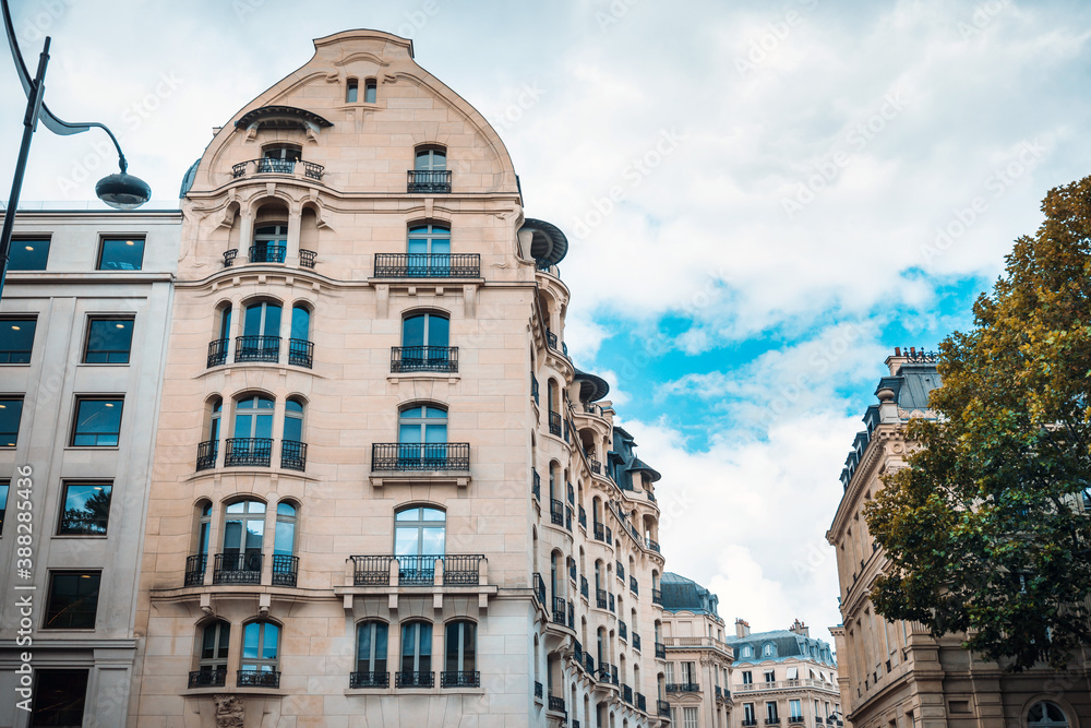 Beautiful Street view of Buildings, Paris city, France.