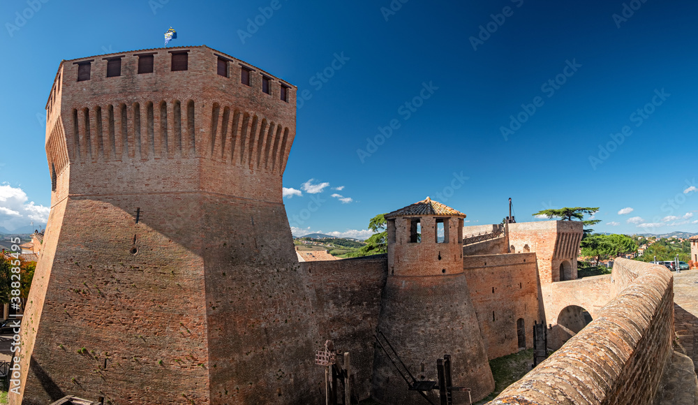 Panoramic view of the Rocca Roverasca of Mondavio, in Italy.