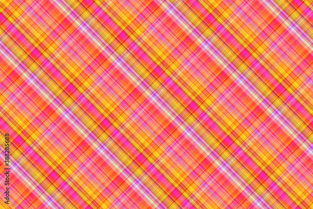 Seamless illustration of tartan plaid pattern. Checkered fabric texture print in pink, orange and yellow. Seamless illustration of tartan plaid pattern. Checkered fabric texture print in pink, orange and yellow.