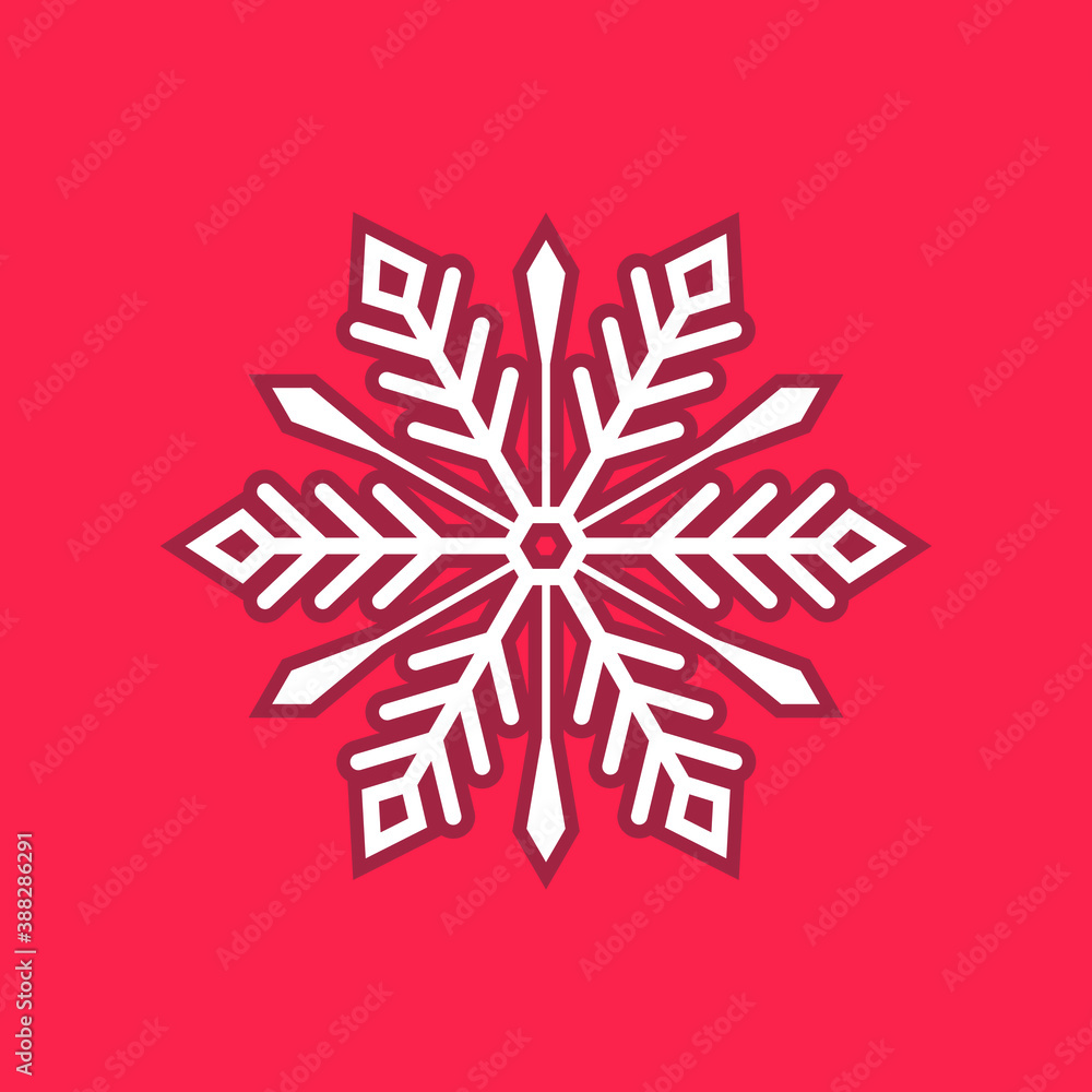 White snowflake on a red background. snowflake icon. Sign design. Christmas and winter theme. Simple flat illustration. White snowflake on a red background. snowflake icon. Sign design. Christmas and winter theme. Simple flat illustration.