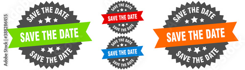 save the date sign. round ribbon label set. Seal