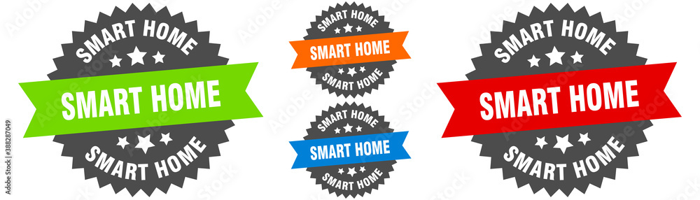 smart home sign. round ribbon label set. Seal smart home sign. round ribbon label set. Seal