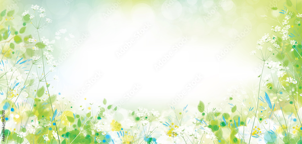 Vector  green spring floral background.