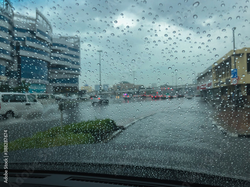 Dark clouds and heavy downpour