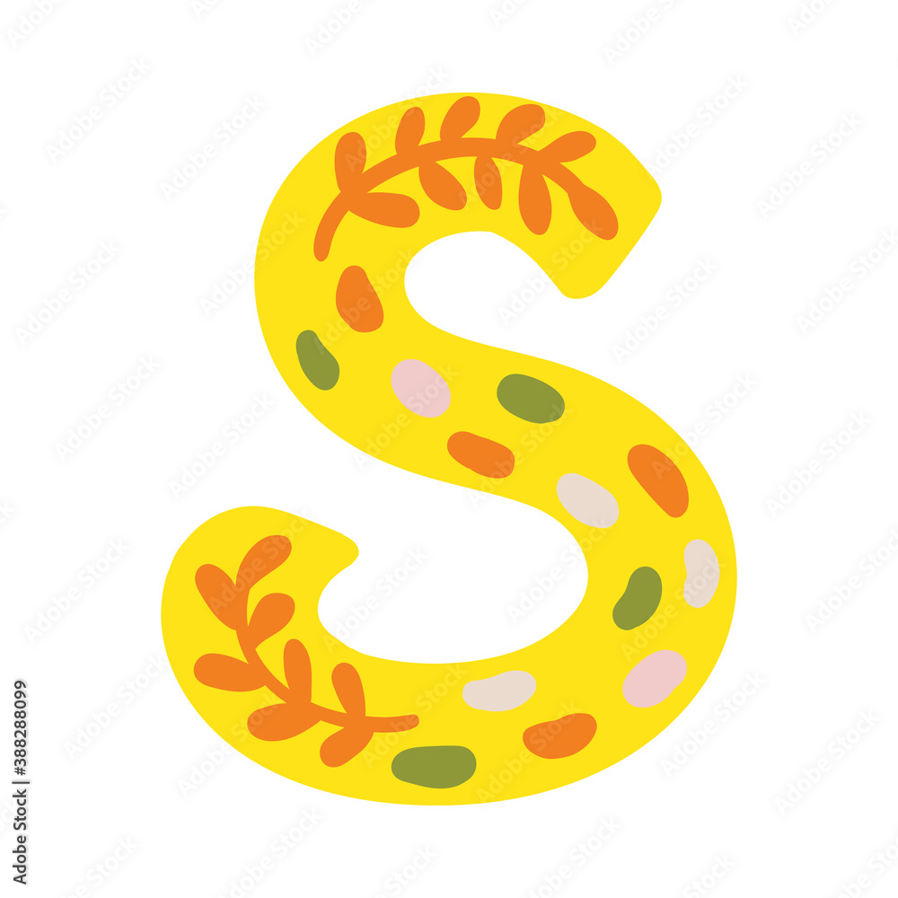 Yellow vector bright Letter isolated Capital S 