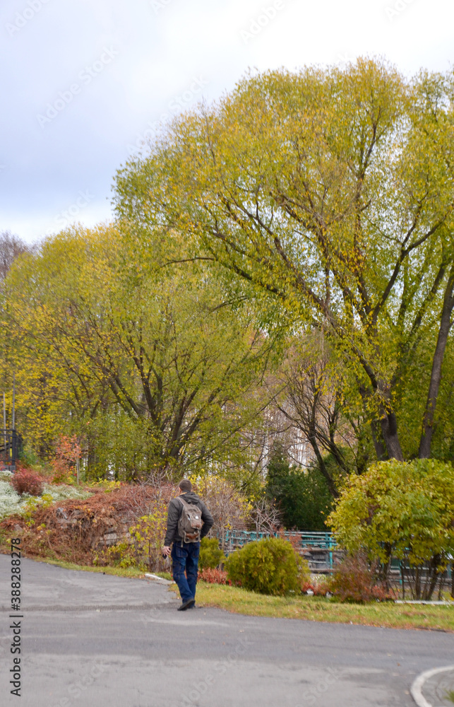 Russia Penza October 24, 2020: autumn Park and tourists walk Russia Penza October 24, 2020: autumn Park and tourists walk