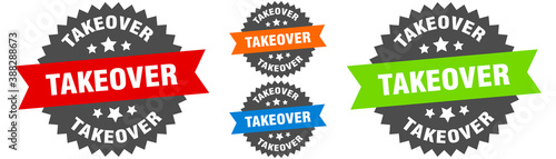 takeover sign. round ribbon label set. Seal