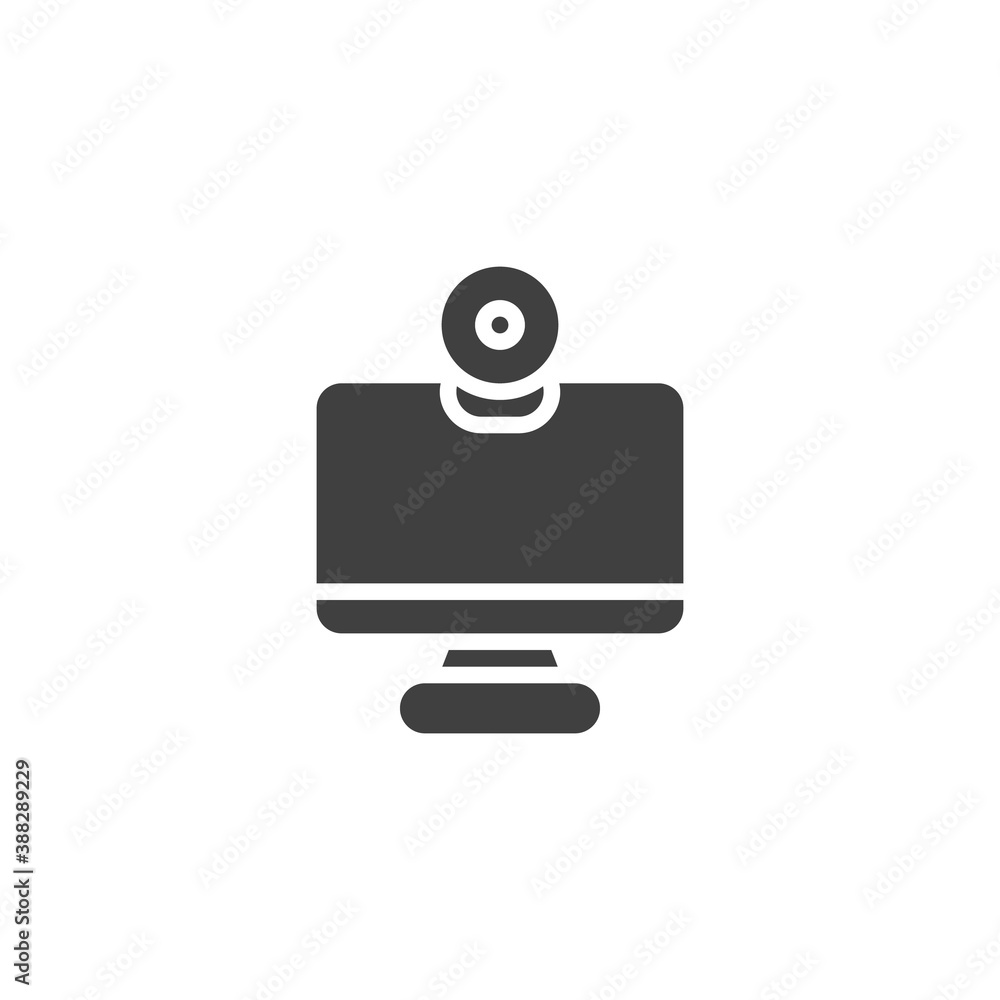 Monitor with web camera vector icon. filled flat sign for mobile concept and web design. Computer screen webcam glyph icon. Symbol, logo illustration. Vector graphics Monitor with web camera vector icon. filled flat sign for mobile concept and web design. Computer screen webcam glyph icon. Symbol, logo illustration. Vector graphics