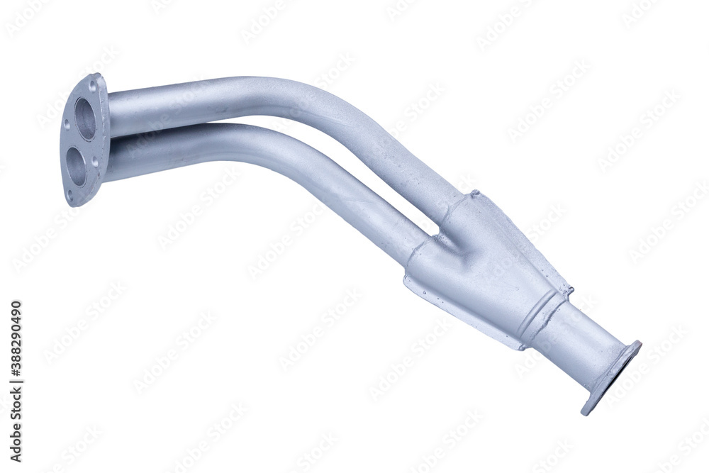 The car's exhaust pipe is isolated on a white background. repair parts