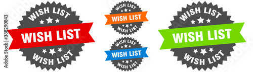 wish list sign. round ribbon label set. Seal