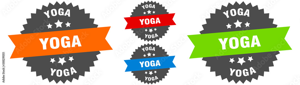 yoga sign. round ribbon label set. Seal