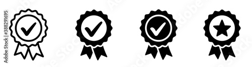 Approved or certified medal icon. Certified badge. Approval check symbol collection - stock vector.