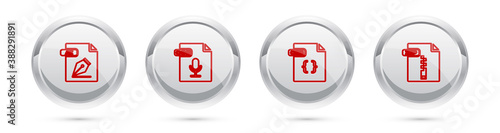 Set line AI file document, OGG, CSS and ZIP. Silver circle button. Vector.