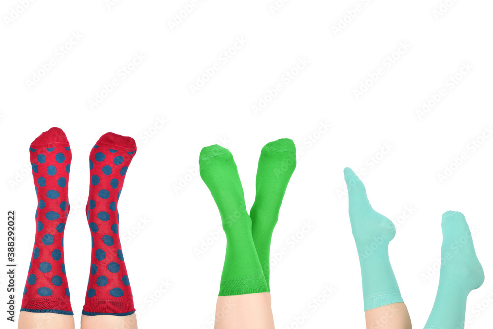 Woman in red socks isolated on white background. Top view. Woman in red socks isolated on white background. Top view.