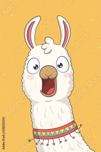 Funny cartoon llama. Hand drawn vector illustration with separate layers.