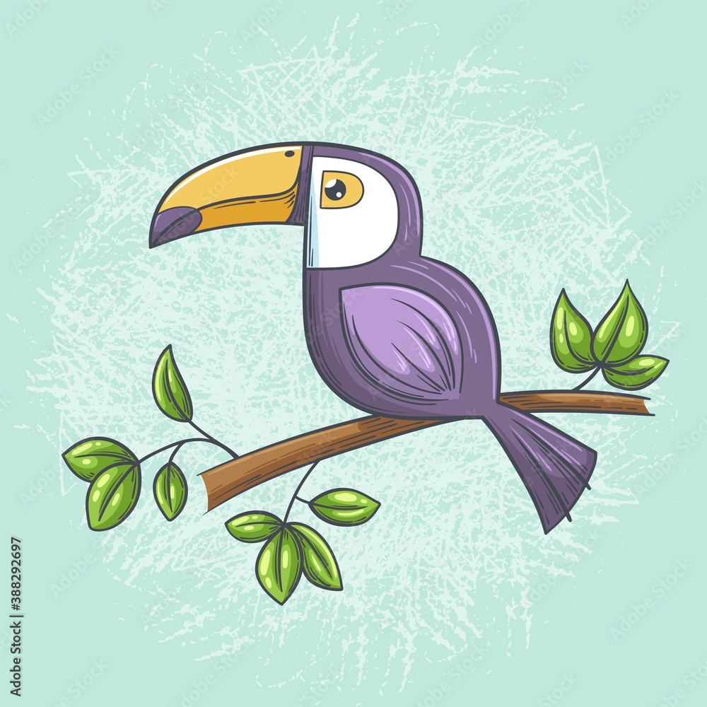Fototapeta premium Toucan on a branch. Hand drawn vector illustration with separate layers.