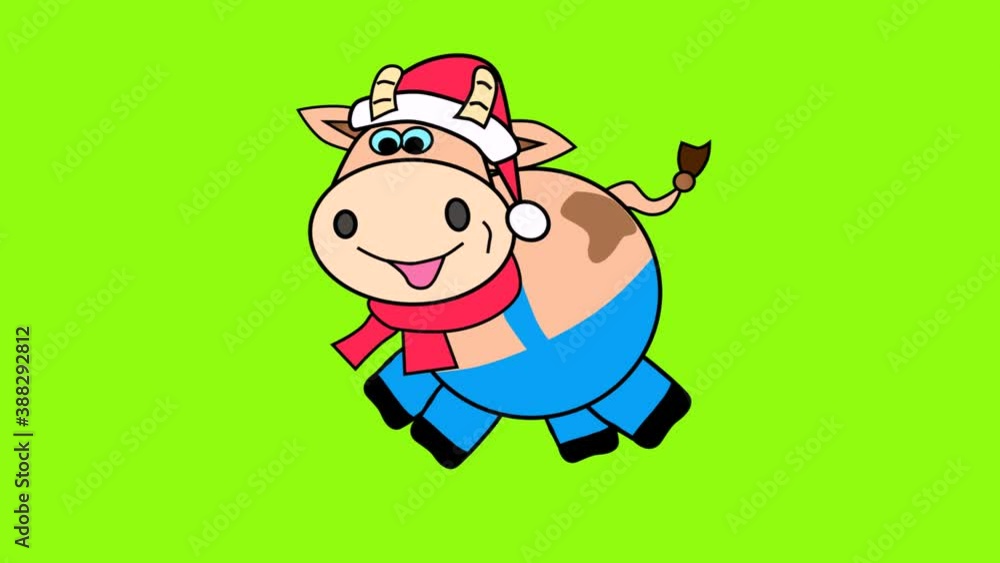 Cute bull as a symbol of the new year and christmas 2021. Green screen. Сhroma key. Cartoon, 2D animation. Cute bull as a symbol of the new year and christmas 2021. Green screen. Сhroma key. Cartoon, 2D animation.